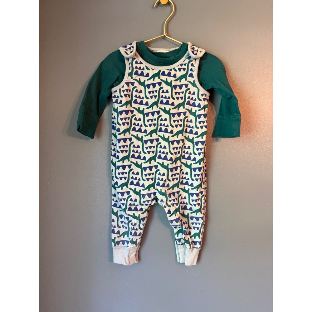 Hanna Andersson Kids 12-18M Dinosaur Print Romper and Green Long Sleeve Top Set